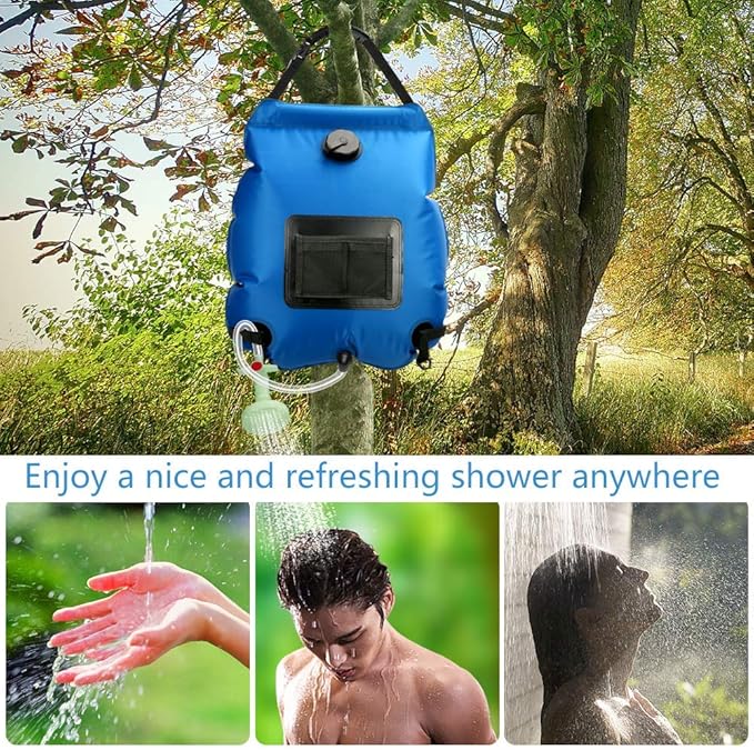 Solar Shower Bag | 5 Gal/20L Solar Heating Camping Shower Bag | Removable Hose | On-Off Switchable Shower Head | Ducha Portatil | Traveling Shower | Portable Shower for Beach Swimming, Hiking