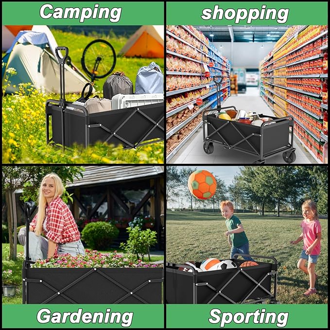 Collapsible Folding Utility Wagons, Foldable with Wheels, Grocery Cart on Wheels, Apartment Trolley Cart for Grocery Shopping Sports Garden Camping