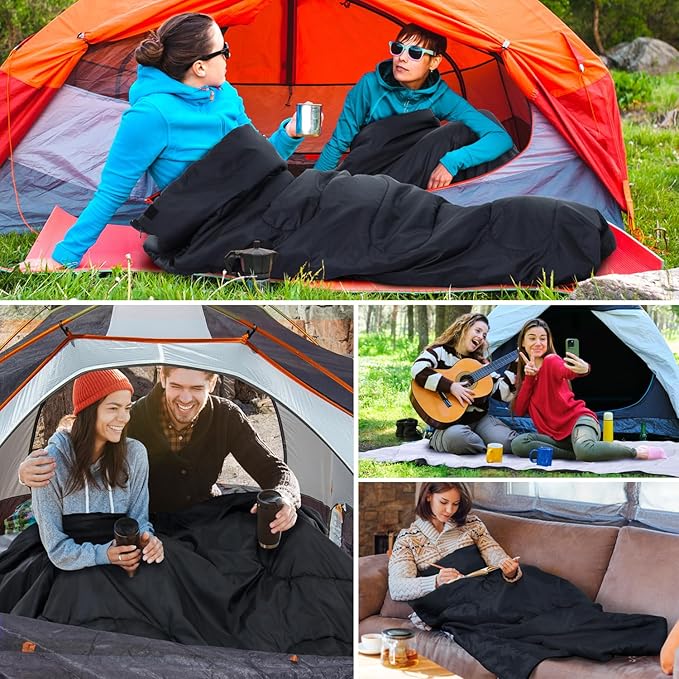 Ohuhu Double Sleeping Bag for Adults with 2 Pillows, Queen Size Two Person Sleeping Bag for Camping Hiking Backpacking 2 Person Sleeping Bags for Cold Weather & Warm
