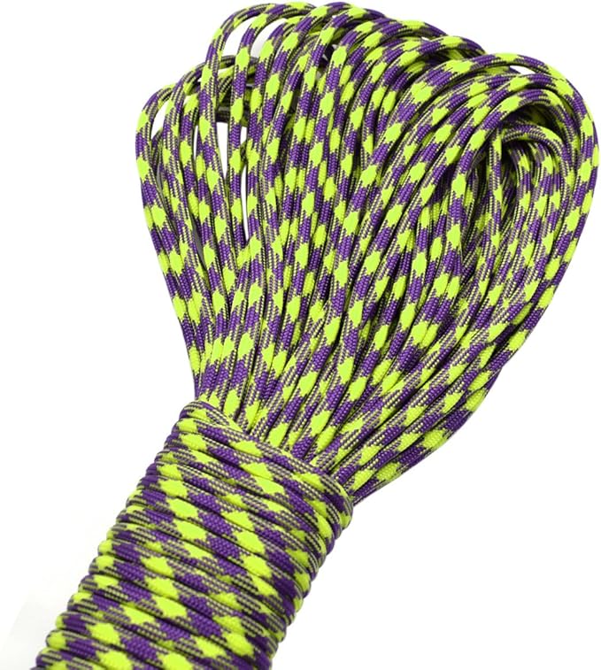 100ft Type III 7 Strand Core Paracord 550 Parachute (41# Purple+Yellow)