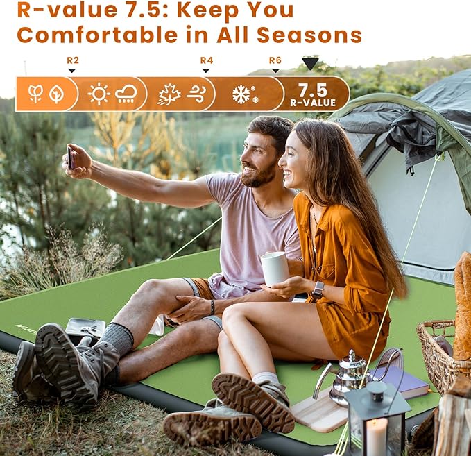 Self Inflating Sleeping Pad with Built-in Electric Pump, 4" Ultra Thick Memory Foam Double Camping Mattress, Fast Deflating Camping Sleeping Pad, 4 Season Insulated Sleeping Pad for Hiking, Tent, Car