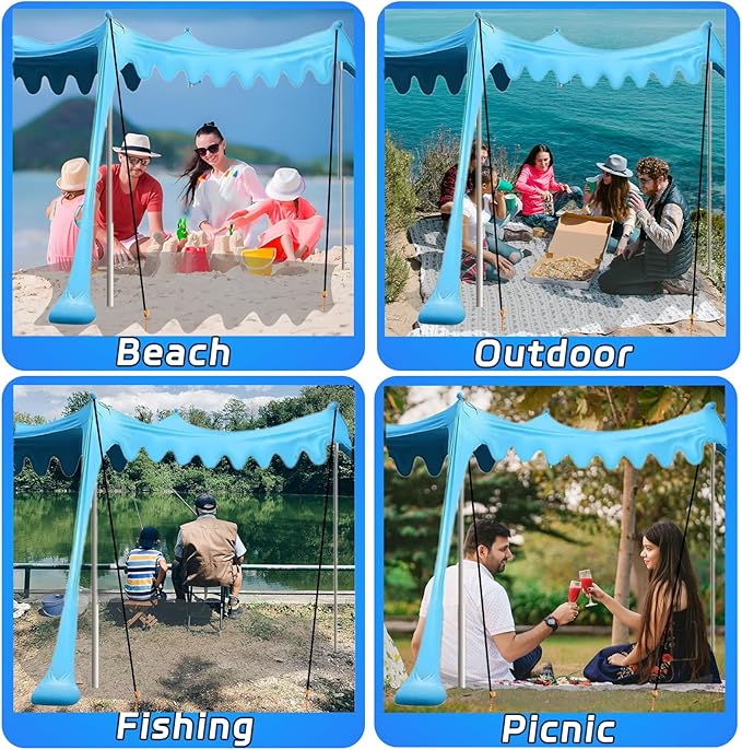 Beach Shade Tent,Beach Sunshade Canopy UPF 50+UV Protection,10x10 Ft Beach Shelter with 4 Sandbags and Thick Stability Poles,Sand Shovel,Ground Pegs,Carry Bag,Camping,Backyard Fun,Outdoor Canopy Tent