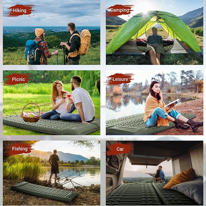 Elegear Self Inflating Sleeping Pad for Camping, 4" Ultra-Thick Camping Mattress Pad with Pillow Built-in Foot Pump, Portable Sleeping Mat for Backpacking, Hiking, Tent