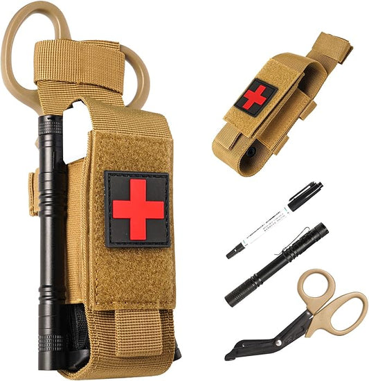 Tactical Molle Tourniquet Pouch Set with Trauma Medical Shear,Penlight,Pen,Molle Tourniquet Holder Holster Kit for Outdoor Hiking Camping Survival First Aid