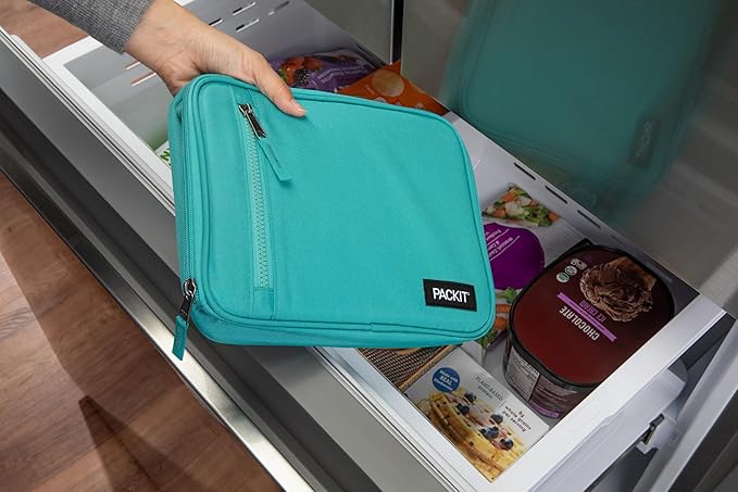 PackIt®️ Freezable Classic Lunch Box, Teal, Built with ECOFREEZE® Technology, Collapsible, Reusable, Zip Closure With Zip Front Pocket and Buckle Handle, Designed for Fresh Lunch On the Go