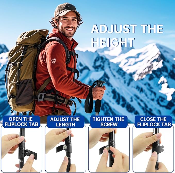 Collapsible Trekking Poles 2 Pack - Adjustable Aluminum Hiking Poles, Lightweight Nordic Walking Sticks for Women, Men, Seniors, Kids, Backpacking