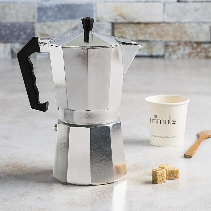 Primula Classic Stovetop Espresso and Coffee Maker, Moka Pot for Italian and Cuban Café Brewing, Greca Coffee Maker, Cafeteras, 9 Espresso Cups, Silver