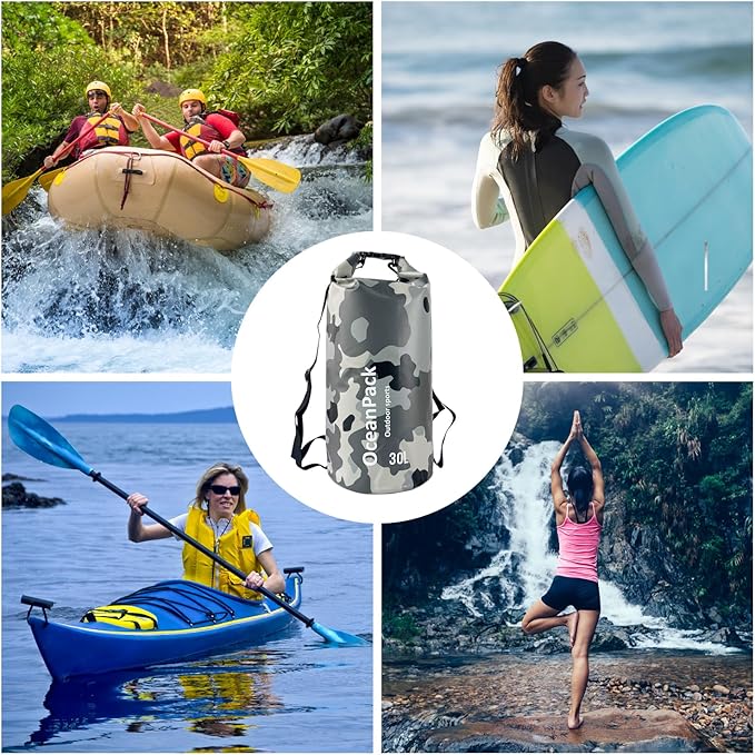 Waterproof Dry Bag 2L/5L/10L/20L/30L, Dry Sack for Kayaking Rafting Boating Beach Surfing Swimming, Camping, Hiking, Beach, Fishing Gray Backpack with Waterproof Phone Case