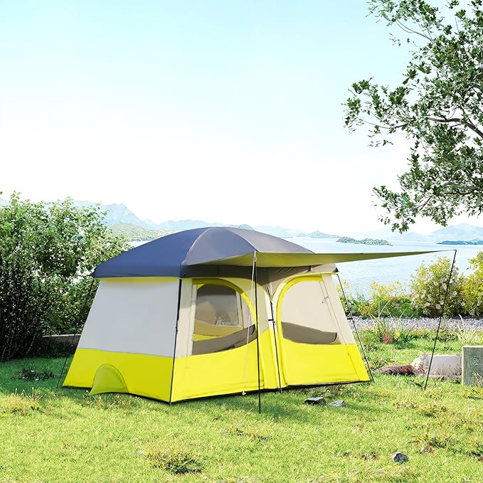 Vidalido Tents,6-8 Person Camping Tent with Extended Vestibule,2 Room Weather Resistant Family Tents,Easy Install Waterproof Outdoor Tent for Backpacking and Camping Hiking