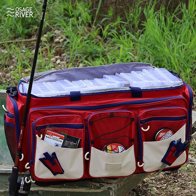 OSAGE RIVER Fishing Tackle Bag, Saltwater Fishing Gear Bag, Tackle Box Organizer with Waterproof Non-Slip Bottom, Padded Shoulder Strap, and Fishing Pliers, Fishing Gifts for Men