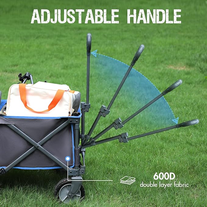 PORTAL Collapsible Wagon Cart, Heavy Duty Foldable Wagons Carts with Wheels, Folding Utility Wagon for Camping, Shopping, Garden, Sports, Beach