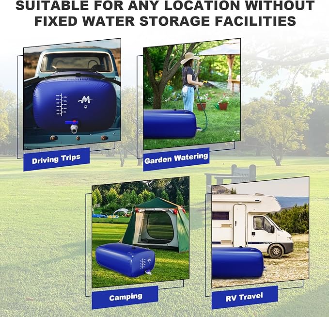 Moongiantgo Foldable 142G/540L Water Bladder - 1000D PVC Portable Emergency Water Storage Container with Valve & Overflow Kit - Soft Storage Bag for RV, Camping, Irrigation