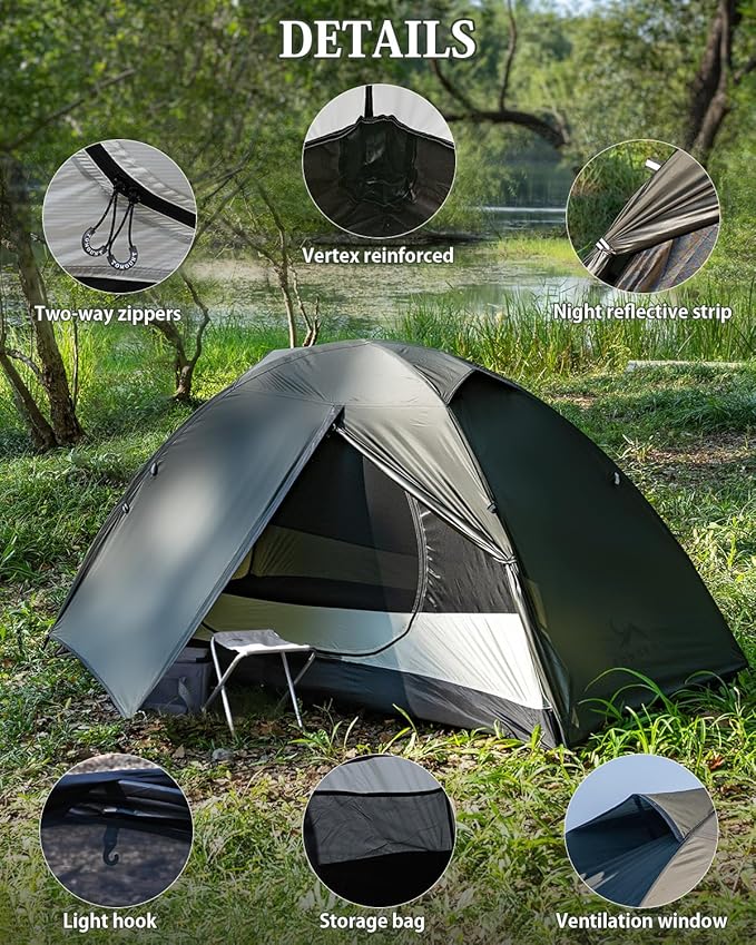 MC TOMOUNT Backpacking Tent 2 Person Tent Waterproof Lightweight Tent for Outdoor Camping Hiking