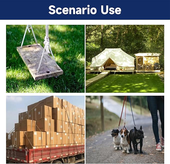 Arborist Tree Rope, 3/4inch by 150FT, 24 Strand Bull Rope up to 44KN Tensile Strength, White, Yellow, Black