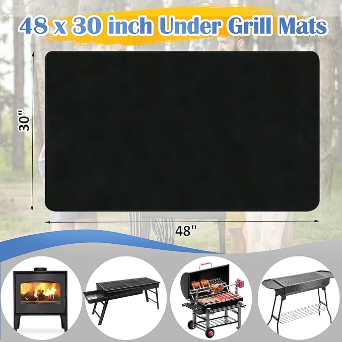 Ogrmar 48 x 30 Inch Under Grill Mats for Outdoor Grill, Indoor Fire Pit/Fireplace Mat, Waterproof Oil-Proof Grill Floor Pads, BBQ Mat Protector for Deck, Patio and Grass (48 * 30 Inch)