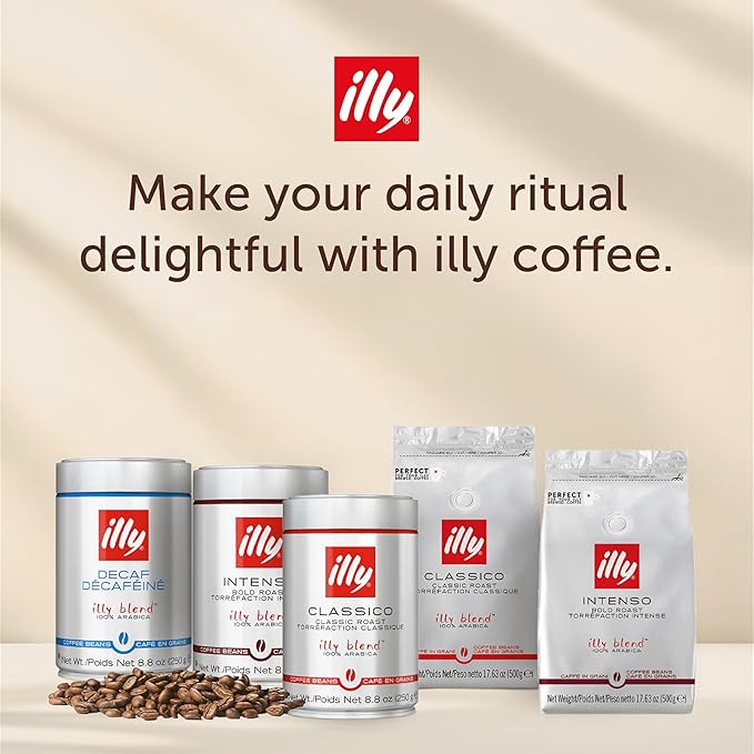 Illy Whole Bean Coffee, Classico Medium Roast - Mild & Balanced - 100% Arabica - Whole Beans - Pressurized Packaging Sealed for Freshness - 8.8oz can (Pack of 12)