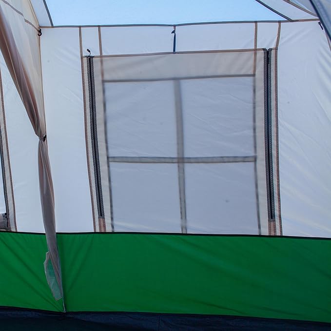 KTT Large Family Cabin Tent 10-12 Person,14.1X10X6.58ft,2 Rooms,3 Storage Pockets,2 Bay-Windows 3 Doors and 3 Windows with Mesh,Straight Wall,Waterproof,Double Layer,Big Tent for Outdoor,Camping