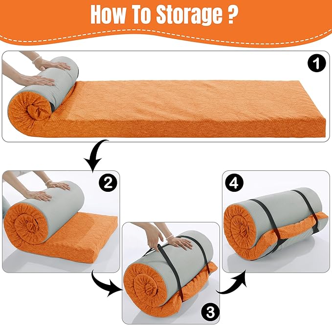 HOMBYS 3 Inch Thick Memory Foam Camping Mattress for Outdoor Sleeping, Roll Up Porable Camping Pad Mat with Knitted Cover for Travel Truck Bed Tent