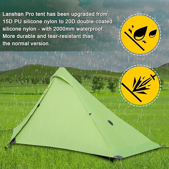 3F UL Gear Lanshan PRO Lanshan Ultralight Tent 3 Season Backpacking Tent for 2 Person, Waterproof Professional Tents for Camping, Trekking, Kayaking, Climbing, Hiking
