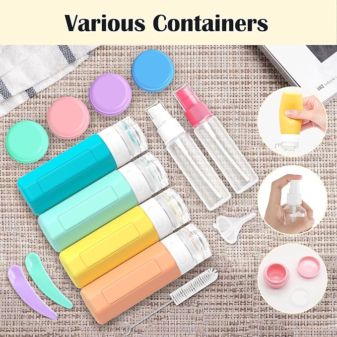 Redfly 17PCS Travel Bottles for Toiletries, TSA Approved Travel Size Containers,Silicone Leak Proof Containers Kit for Toiletries, Shampoo, Conditioner, Lotion & Creams Colorful