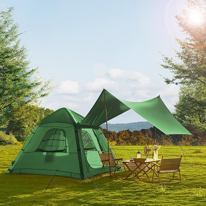 YOLENY 2-4 Persons Inflatable Camping Tent with Pump & Extended Canopy, Easy Set-up, Oxford Portable Free-Standing Family Cabin Tents for Hiking
