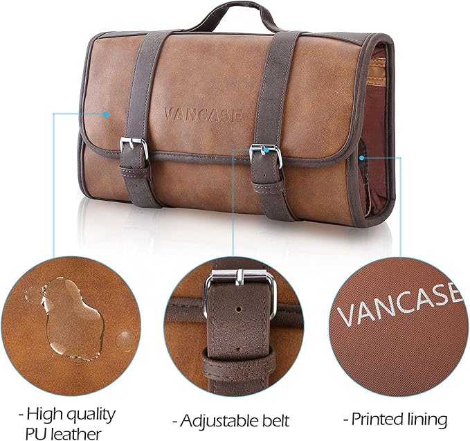 Hanging Toiletry Bag for Men Leather Bathroom and Shower Organizer Travel Makeup Accessories kit Great Gift