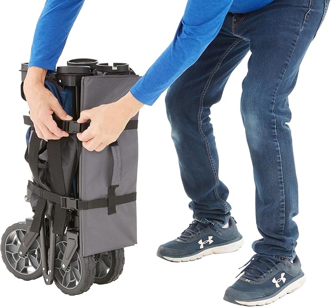 Gorilla Carts Foldable Wagon, Heavy Duty Collapsible Cart with Wheels, 7 Cu Ft, Blue - Portable Folding Utility Wagon for Groceries, Shopping, Beach, and Sports