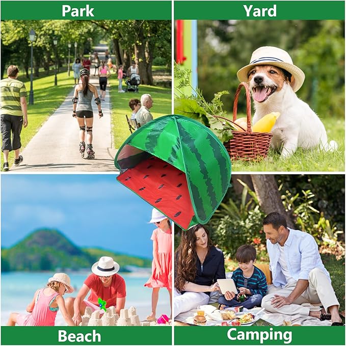 Dog Beach Tent Sun Shelter, 1 Pack Watermelon Portable Automatic Pop-up Sun Shelter Tent Instant Sun Shade Canopy for Puppy Small Pets, L