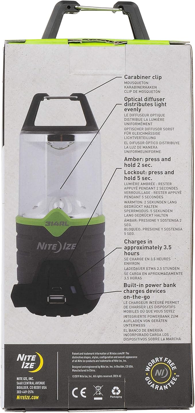 Nite Ize Radiant 314 Rechargeable LED Lantern - Weather & Impact Resistant Light with Power Bank - Rechargeable Lantern for Camping & Hiking Gear