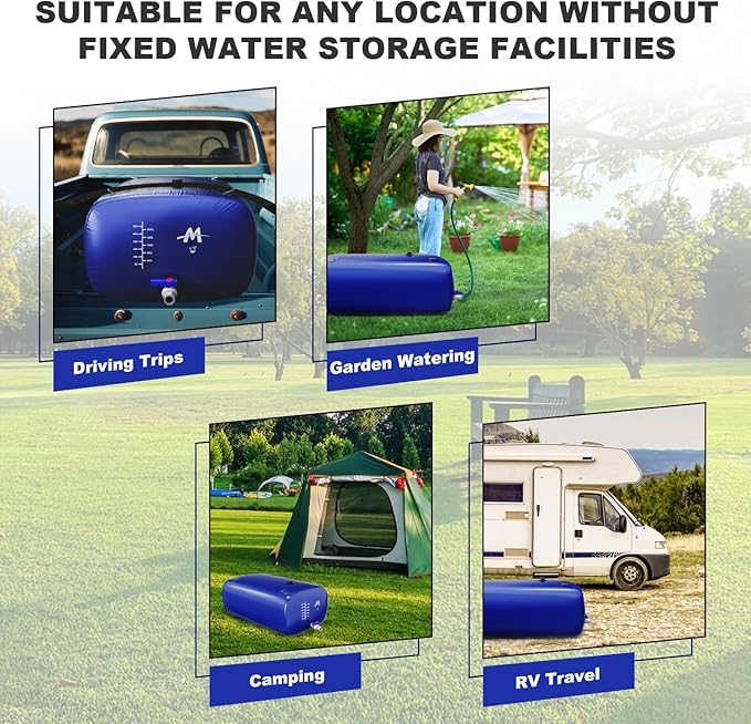Moongiantgo 63.4G/240L Foldable Water Bladder-1000D PVC Portable Emergency Water Storage Container with Valve & Overflow Kit-Soft Storage Bag for Emergencies, RV, Camping, Irrigation