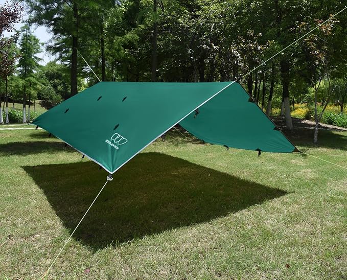 Gold Armour Rainfly Tarp Hammock, Premium 14.7ft/12ft/10ft/8ft Rain Fly Cover, Waterproof Ultralight Camping Shelter Canopy, Survival Equipment Gear Camping Tent Accessories (Green 10ft x 10ft)
