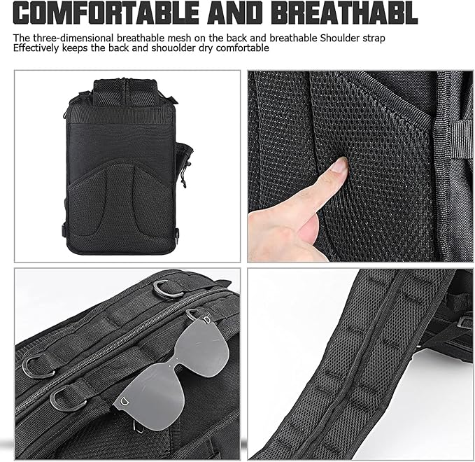 Tactical Backpack Medium EDC DayPack Military Molle Backpacks Bag Outdoor Rucksack for Fishing Hunting Camping (Black)