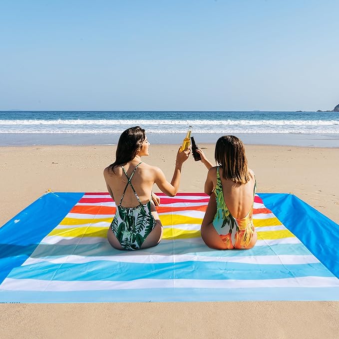 Sandproof Waterproof Beach Blanket, 80"x80" Large Beach Mat for 4-6 Adults, Lightweight Quick Dry Windproof Picnic Mat