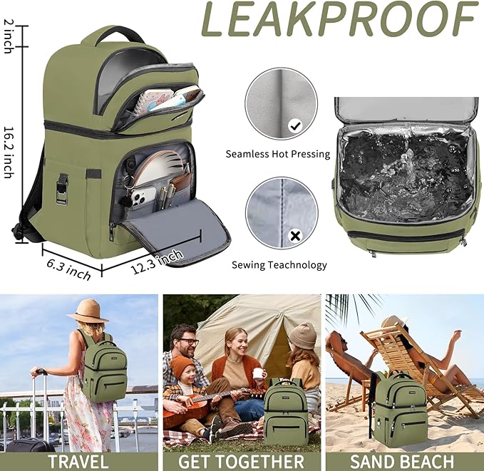 Cooler Backpack,Insulated Backpack Cooler Leakproof Double Deck Cooler Bag for Men Women RFID Lunch Backpack