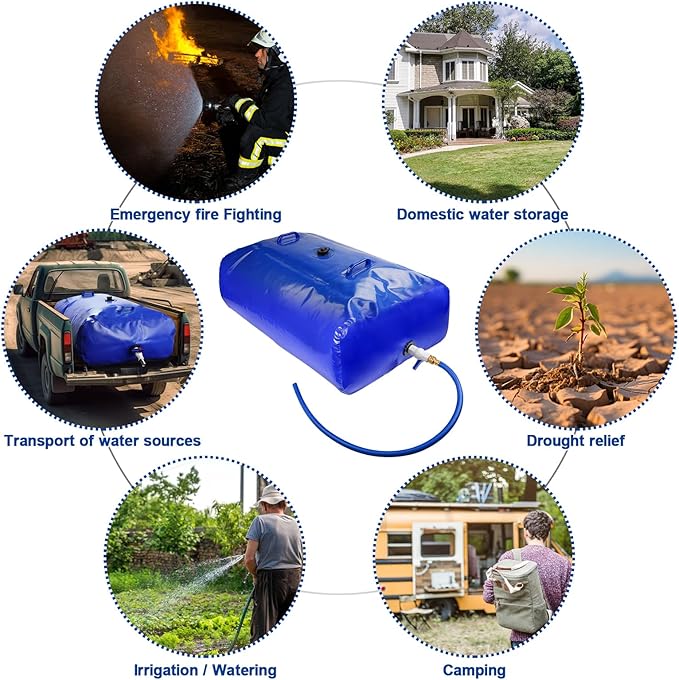 TooTaci 110L/ 29Gal Water Storage Bladder, Portable Water Tank with 3/4" Adapters and Hose, Foldable Water Storage Bag for Drought Resistance, Garden Watering, Emergency Water Storage Containers