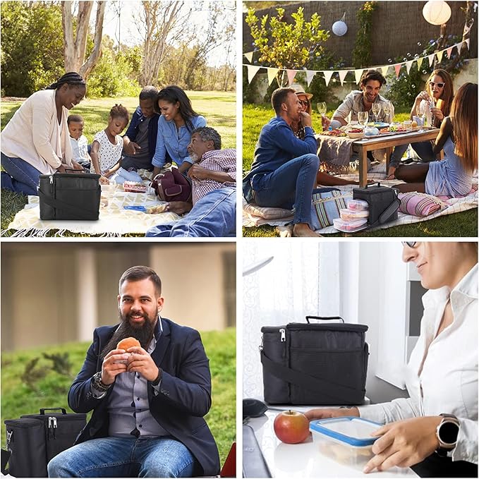 Top&Top Insulated Lunch Box Set and Cooler Bag for Men, Women (Tote Lunch Bag Includes 3 Reusable Meal Prep Containers + 2 Ice Pack + Detachable Shoulder Strap) Lunch Box for School, Office, Camping