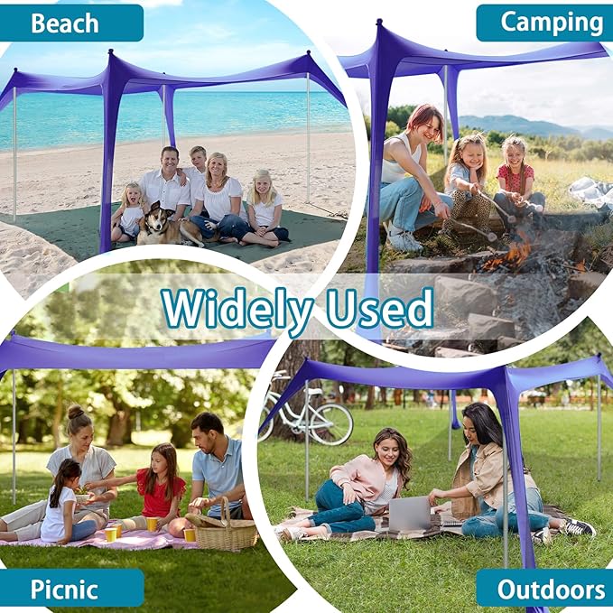 Beach Tent Sun Shelter - 10 x 10 Ft Beach Canopy UPF50+ UV Protection with Sandbags, Poles, Grond Pegs and Anti-Wind Ropes for Camping, Fishing, Backyard and Picnics