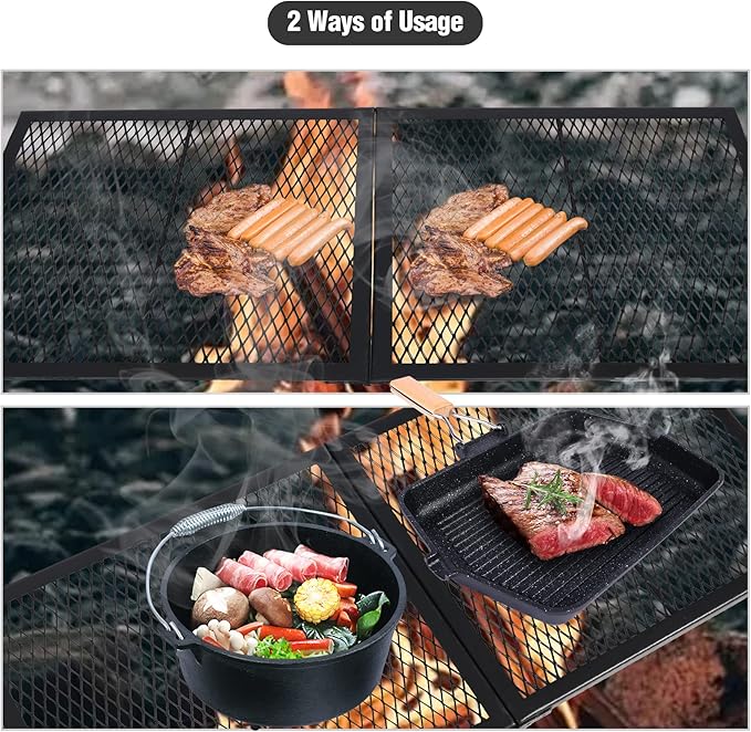 Lineslife Rectangle Fire Pit Cooking Grill Grate, Heavy Duty Outdoor Rectangle Campfire BBQ Grill with Handles, Camping Cookware and Accessory, 36 Inch