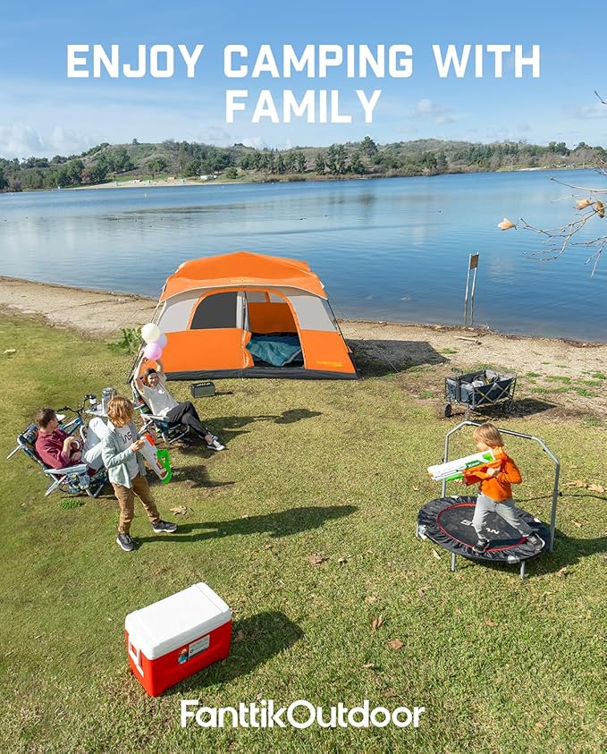 FanttikOutdoor Camping Tent 4/6/8/10 Person Instant Cabin Tent Setup in 60 Seconds with Rainfly & Windproof Portable with Carry Bag for Family Camping & Hiking