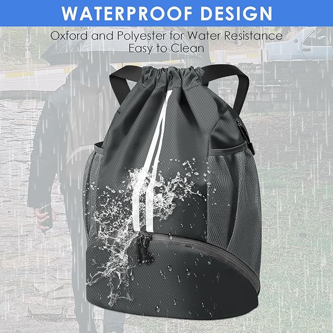 BROTOU Soccer Bags, Football Backpack, Volleyball Bag, Drawstring Soccer Backpack with Ball and Shoe Compartment