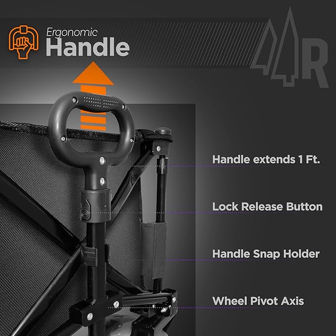 Beach Wagon with Big Wheels for Sand - All Terrain Steel Frame Utility Cart with 9" Pneumatic Tires, Collapsible Folding Design (Sand Warrior RX800 Black)