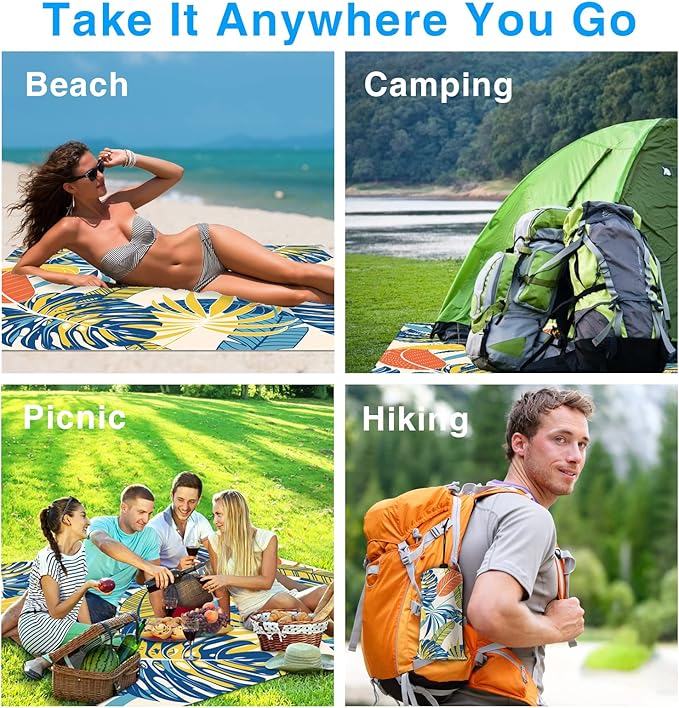 Beach Blanket Sandproof, Waterproof Beach Mat Oversized 79 X 83 Inch for 4-6 Adults, Lightweight Beach Blanket for Outdoor Travel Camping Hiking