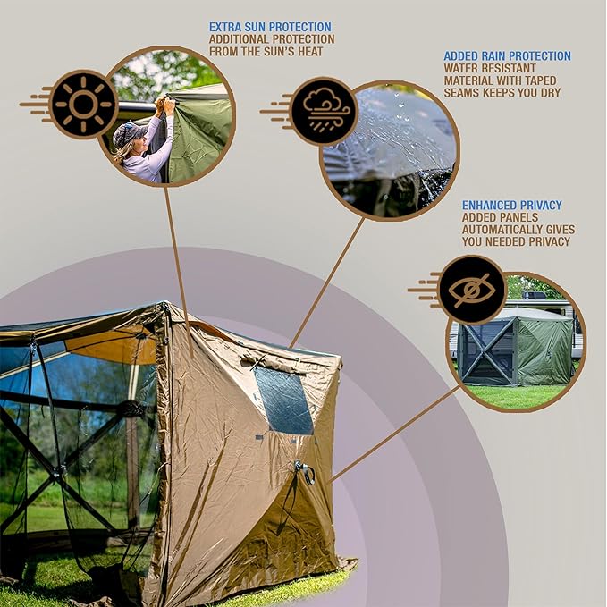 CLAM Quick Set Venture 9 x 9 Ft Portable Outdoor Camping Canopy Shelter, Tan + Clam Quick-Set Screen Hub Tent, Accessory Only, Tan (2 Pack)