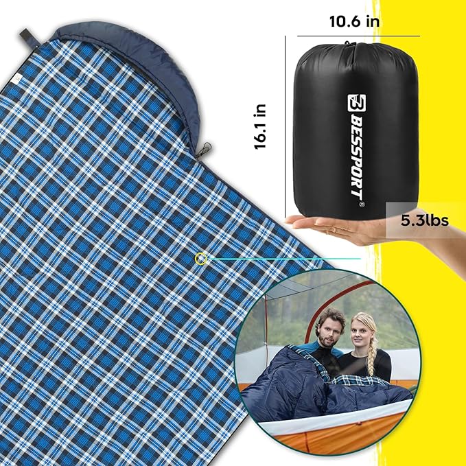 Bessport Sleeping Bag Winter | Flannel Lined 18℉ - 32℉ Extreme 3-4 Season Warm & Cool Weather Adult Sleeping Bags Large | Lightweight, Waterproof for Camping, Backpacking, Hiking