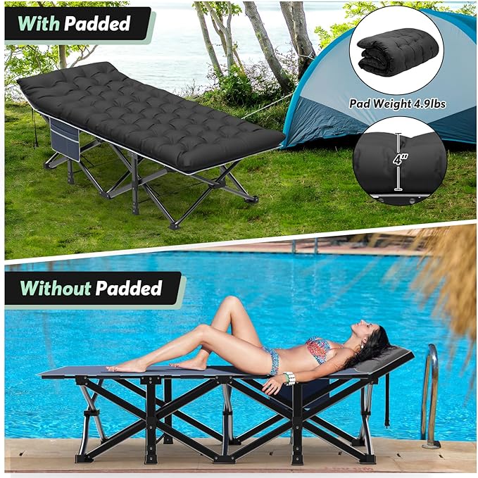 Slendor XXL Camping Cot, Oversized Cot for Adults, 79" L x 32" W x 19" H Sleeping Bed with Mattress, Carry Bag, Folding Camping Cot Bed for Travel, Guest, Support 500lbs