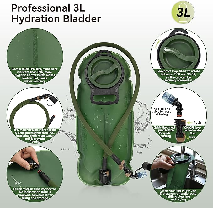 MARCHWAY Tactical Molle Hydration Pack Backpack with 3L TPU Water Bladder, Military Daypack for Cycling, Hiking, Running, Climbing, Hunting, Biking