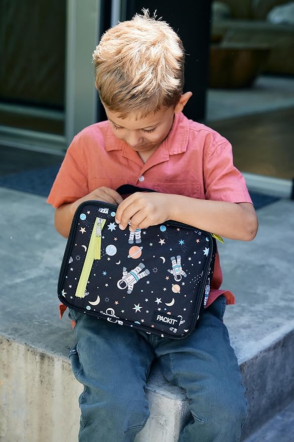 PackIt Freezable Classic Lunch Box, Spaceman, Built with EcoFreeze Technology, Collapsible, Reusable, Zip Closure With Zip Front Pocket and Buckle Handle, Perfect for School Lunches
