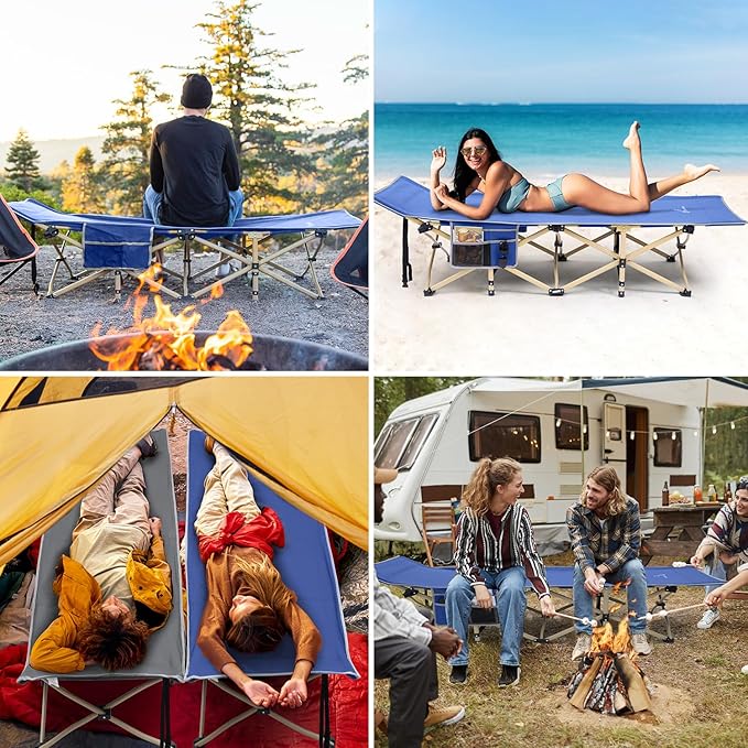 Sportneer Camping Cot: 1200D Double Layer Oxford Foldable Camping Cots for Adults - Heavy Duty Cots for Camping Travel Tent Day Outdoor & Home Guest, Camping Cots with Carry Bag & 2 Side Pockets