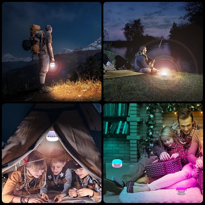 LED Camping Lantern Rechargeable 1400LM, Up to 420H Running Time Camping Tent RGB Light, 10400mAh Emergency Hanging Light for Hurricane, Power Outages, Home, Hiking,Violet