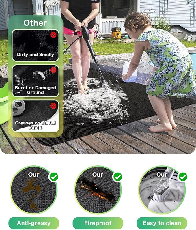 Large 70 x 48 inches Under Grill Mats for Outdoor Grill | Double-Sided Fireproof | Waterproof | Oil-Proof | Easy to Clean | Indoor Fireplace/Fire Pit Mat | Quality BBQ Mat for Deck Patio Lawn